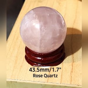 1.7"/43.5mm Stunning, Soft Pink And White Rose Quartz Sphere.